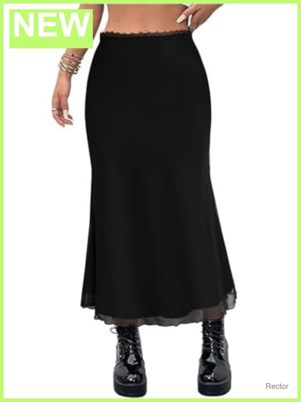 Boho Floral Mesh High Waist Mermaid Hem Maxi Skirt